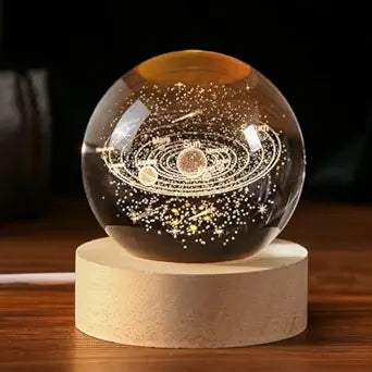 3D Galaxy Crystal Ball Night Lamp,Solar System, USB Table Colorful LED Wooden Crystal Ball for Home Decoration Birthday Gift for Boys and Girls (Solar)