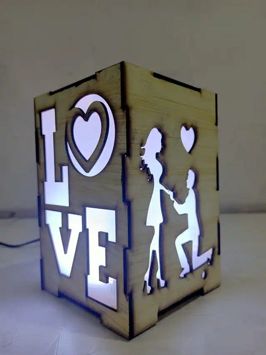 Love Wishes Wooden LED Table Lamp (Brown)